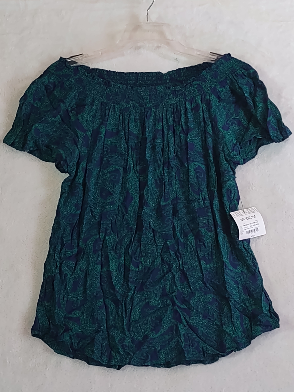 Liz Claiborne Greenband Navy Paisley Off-Shoulder Blouse